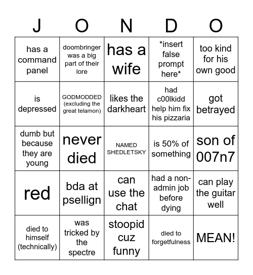 MY PIHG CHARACTERS Bingo Card