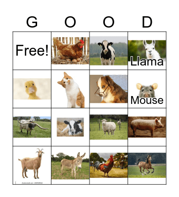 Farm Animal Bingo Card