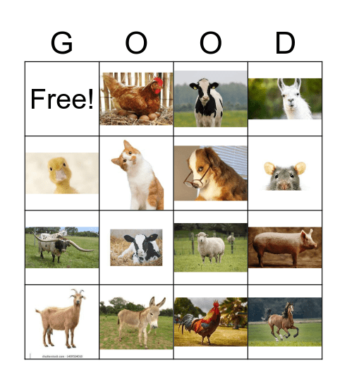 Farm Animal Bingo Card