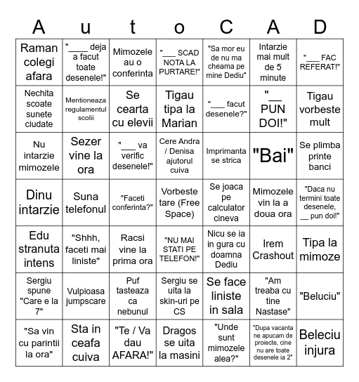 Dediu CAD Bingo Card