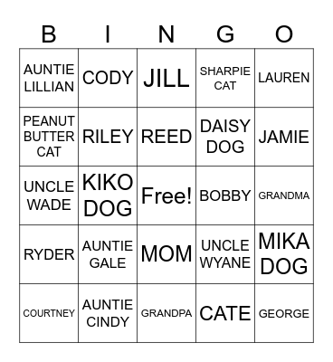 Family and Friends Bingo Card