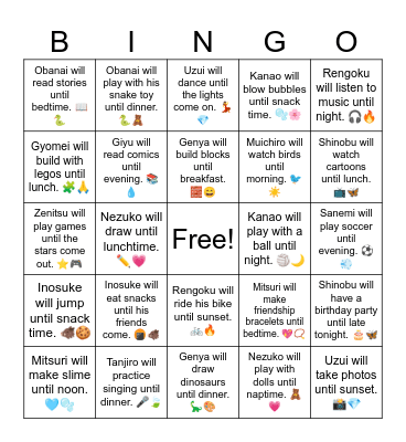 B7 L? Shinobu will play Roblox until dinner. 🎮🦋 Bingo Card