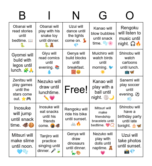 B7 L? Shinobu will play Roblox until dinner. 🎮🦋 Bingo Card