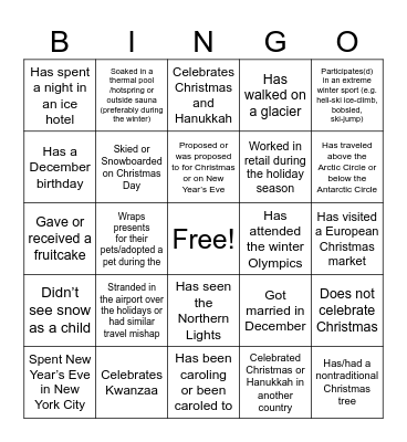 Jingle MingleStranded in the airport over the holidays or had similar travel mishapStranded in the airport over the holidays or had similar travel mishap Bingo Card