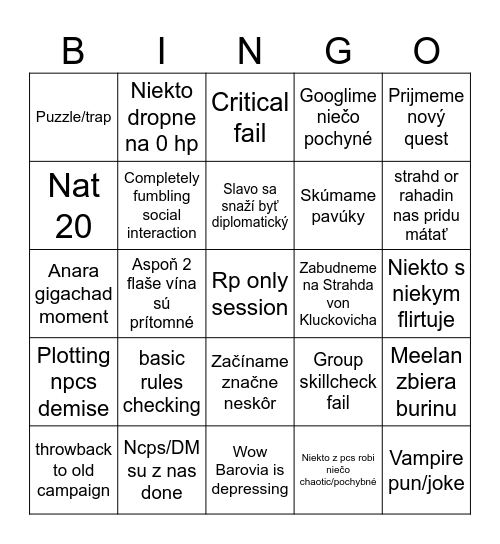 CoS bingo Card