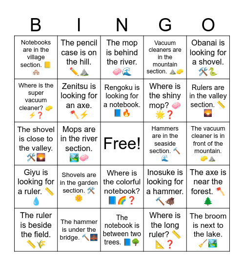 B14 L12  Where is the colorful notebook? 📘🌈❓ Bingo Card