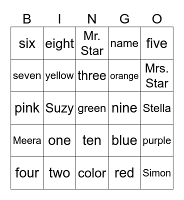 Unit 1 Bingo Card