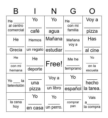 Tiempos verbales Bingo Card