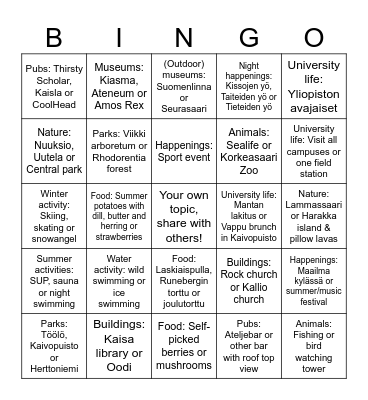 Activity Bingo Card