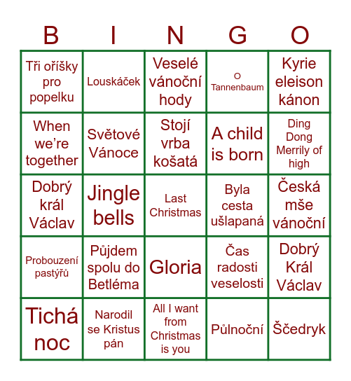 Vánoční Bingo Card
