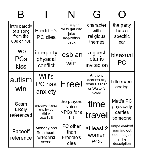 Dndads Season 4 Bingo Card