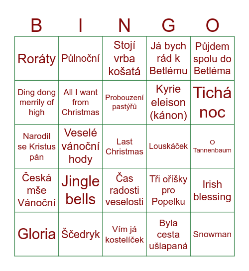 Vánoční Bingo Card