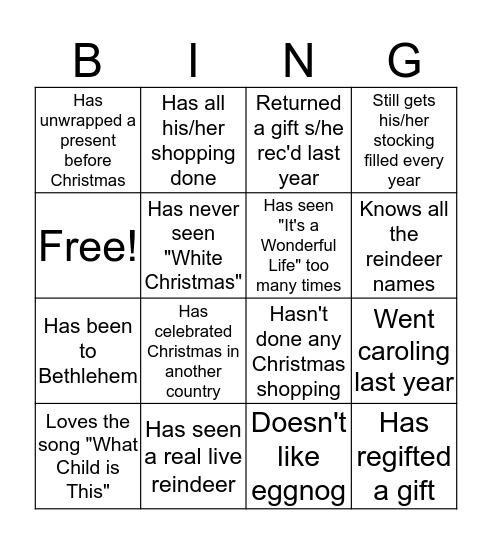 Christmas Bingo Card