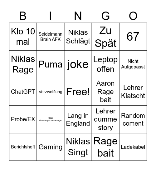 Berufsschul Bingo Card