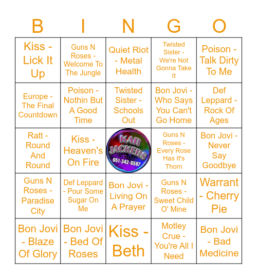 Kar Jackers - Hair bands Bingo Card