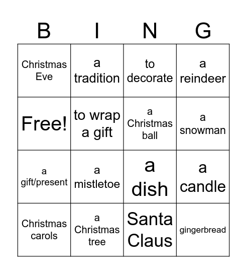 Christmas speaking bingo Card
