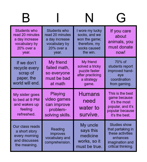 The Truth Hunt Bingo Card
