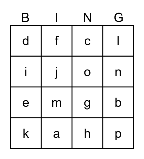 letterkaartjes ALFABET Bingo Card