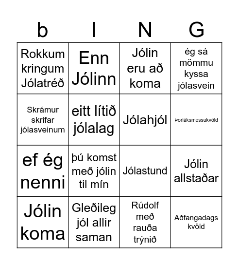 Jólalaga bingo Card
