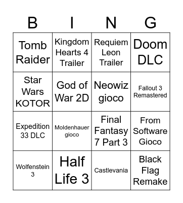 TGA 2025 (Zonnox) Bingo Card