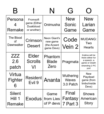 Untitled Bingo Card