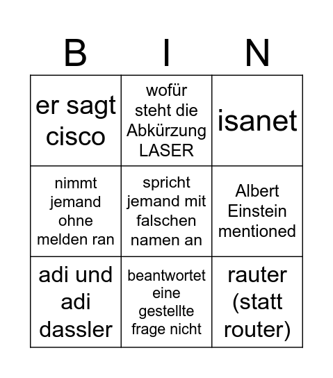 Thiessen Bingo Card