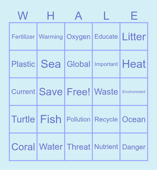 Save Our Seas Bingo Card