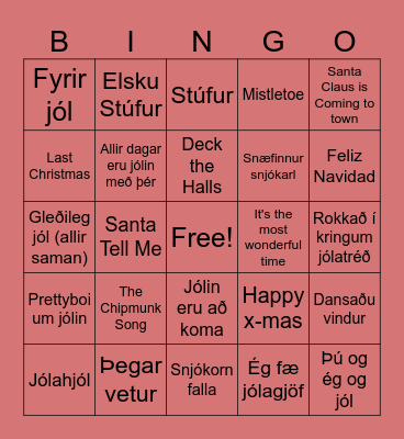 Jólamúsíkbingó Bingo Card