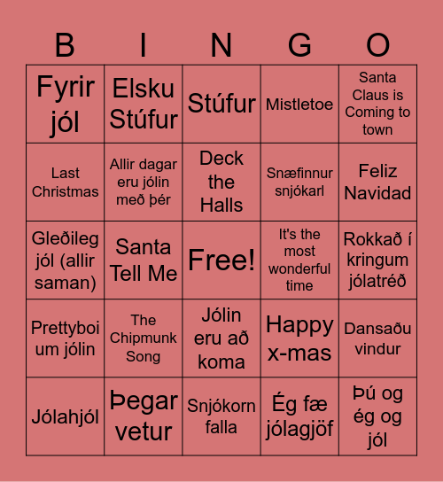 Jólamúsíkbingó Bingo Card