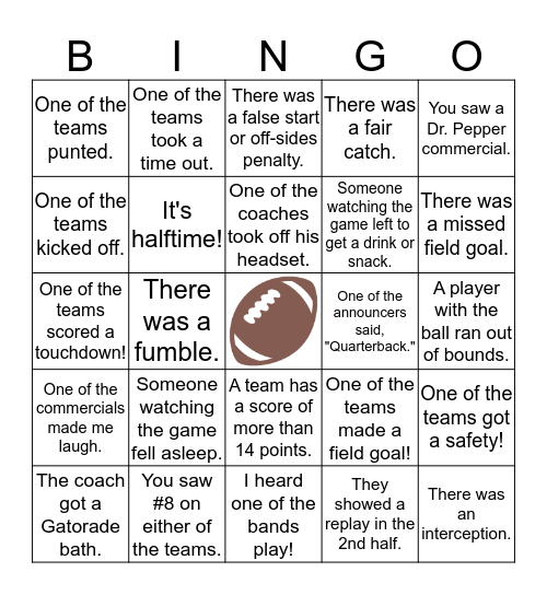 Bowl Game Bingo! Bingo Card