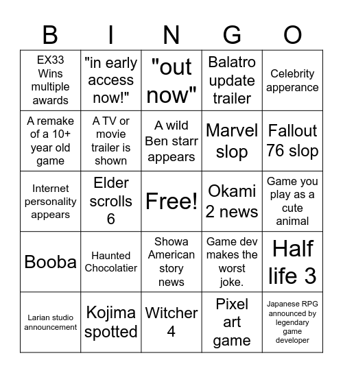 Untitled Bingo Card
