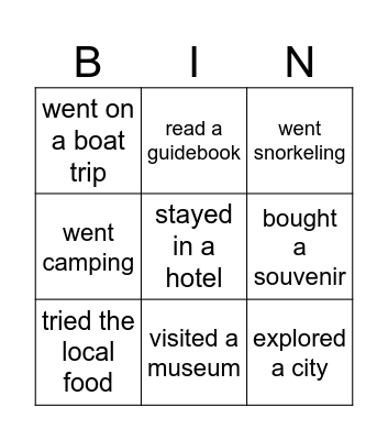 Past holiday Bingo Card