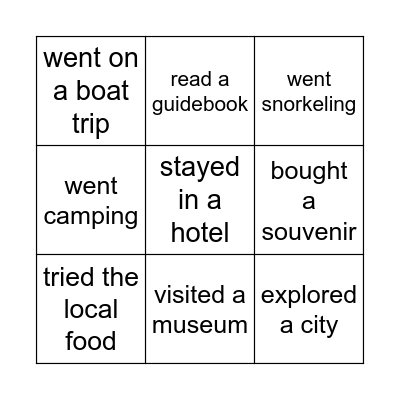 Past holiday Bingo Card