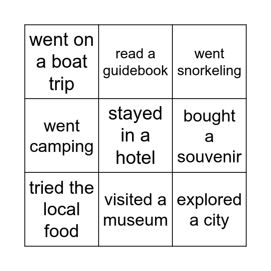 Past holiday Bingo Card