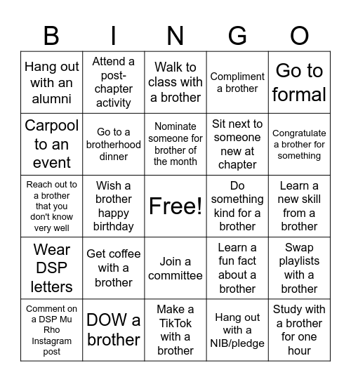 Brother Bingo Card