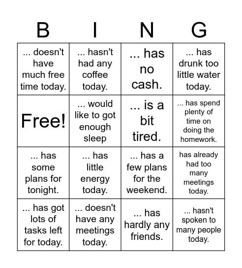 Quantifiers Bingo Card