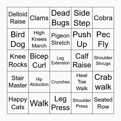 Exercise Bingo! Bingo Card