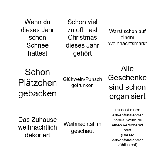 Weihnachtsbingo Card