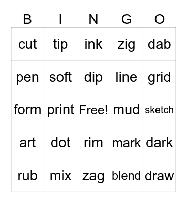 Art Vocab Level 1 Bingo Card