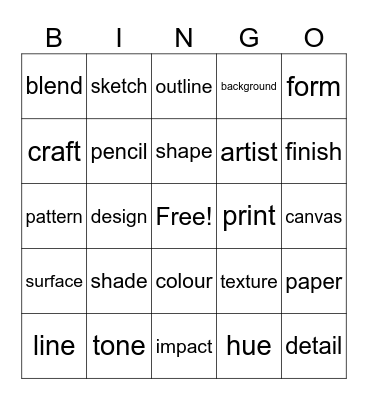 Art Vocabulary Bingo: Level 2 Bingo Card