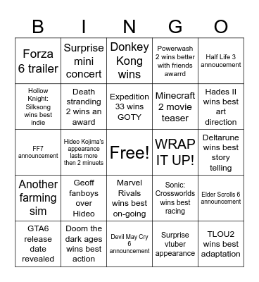 GOTY bingo Card