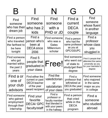 Decade of DECA BINGO Card