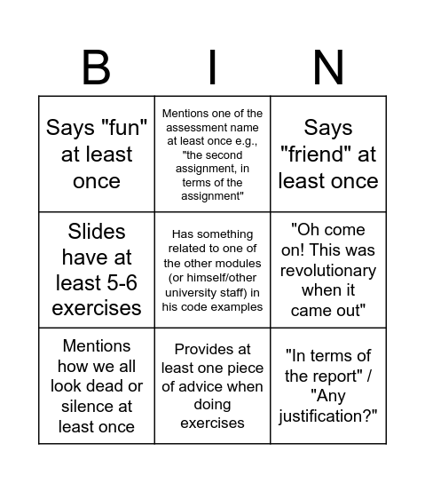 title Bingo Card