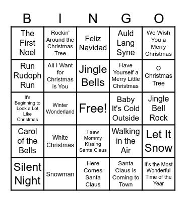 Christmas Song Bingo Card
