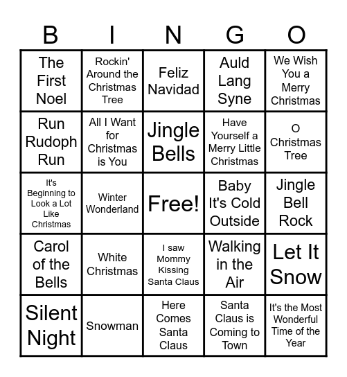 Christmas Song Bingo Card