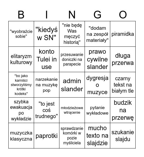 Karne wykład bingo Card