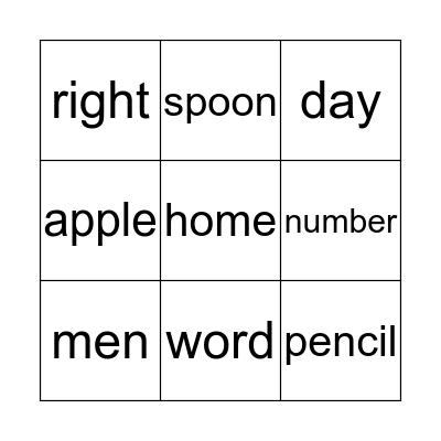 Word BINGO Card