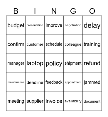 English Class Bingo Card