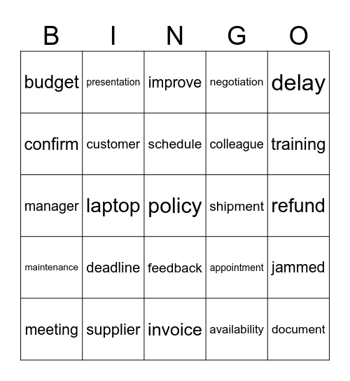 English Class Bingo Card