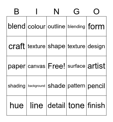 Art Vocabulary Bingo: Level 2 Bingo Card